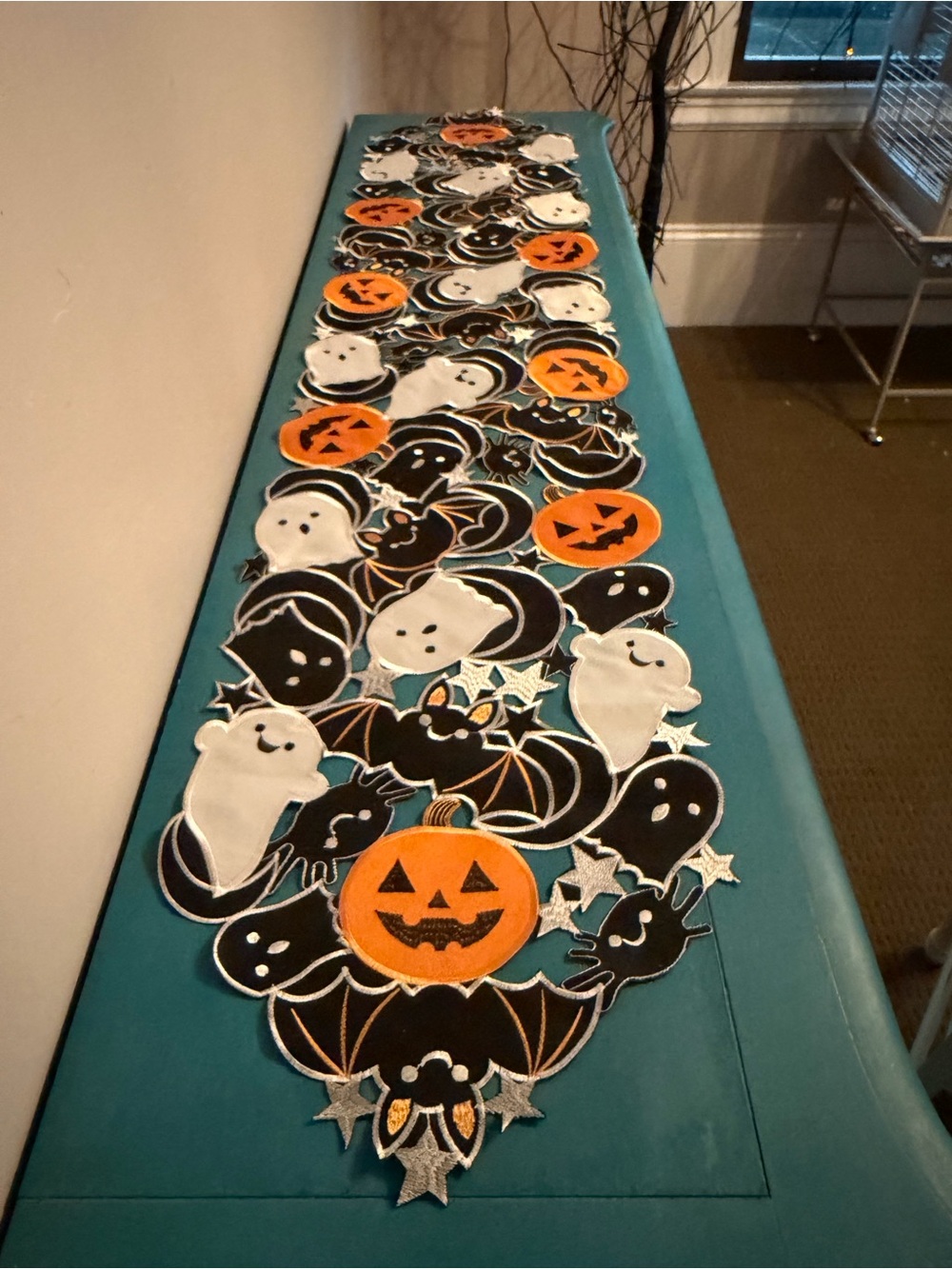 Halloween Ghost & Pumpkin Table Runner - Orange, Black, White
